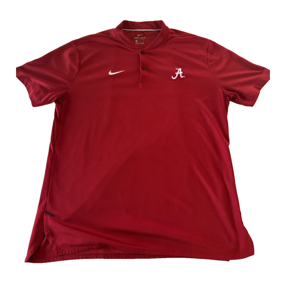 Nike Dri-Fit Alabama Crimson Tide Mens Snap Button Golf Polo Red Large L EUC